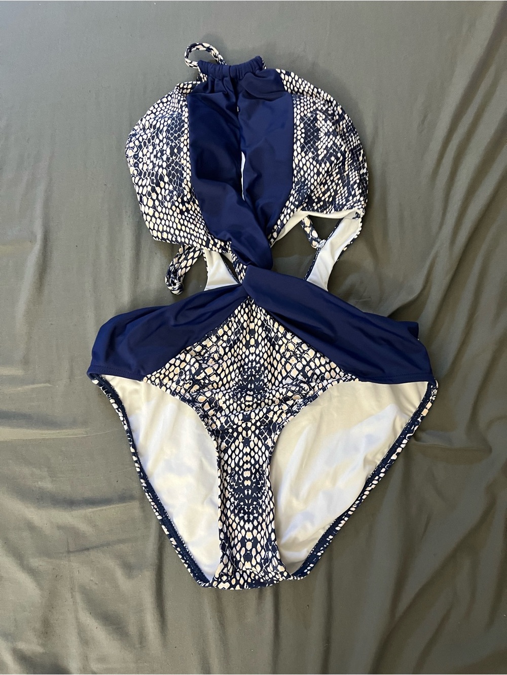 Women’s Navy Blue & White Patterned One-Piece Swimsuit